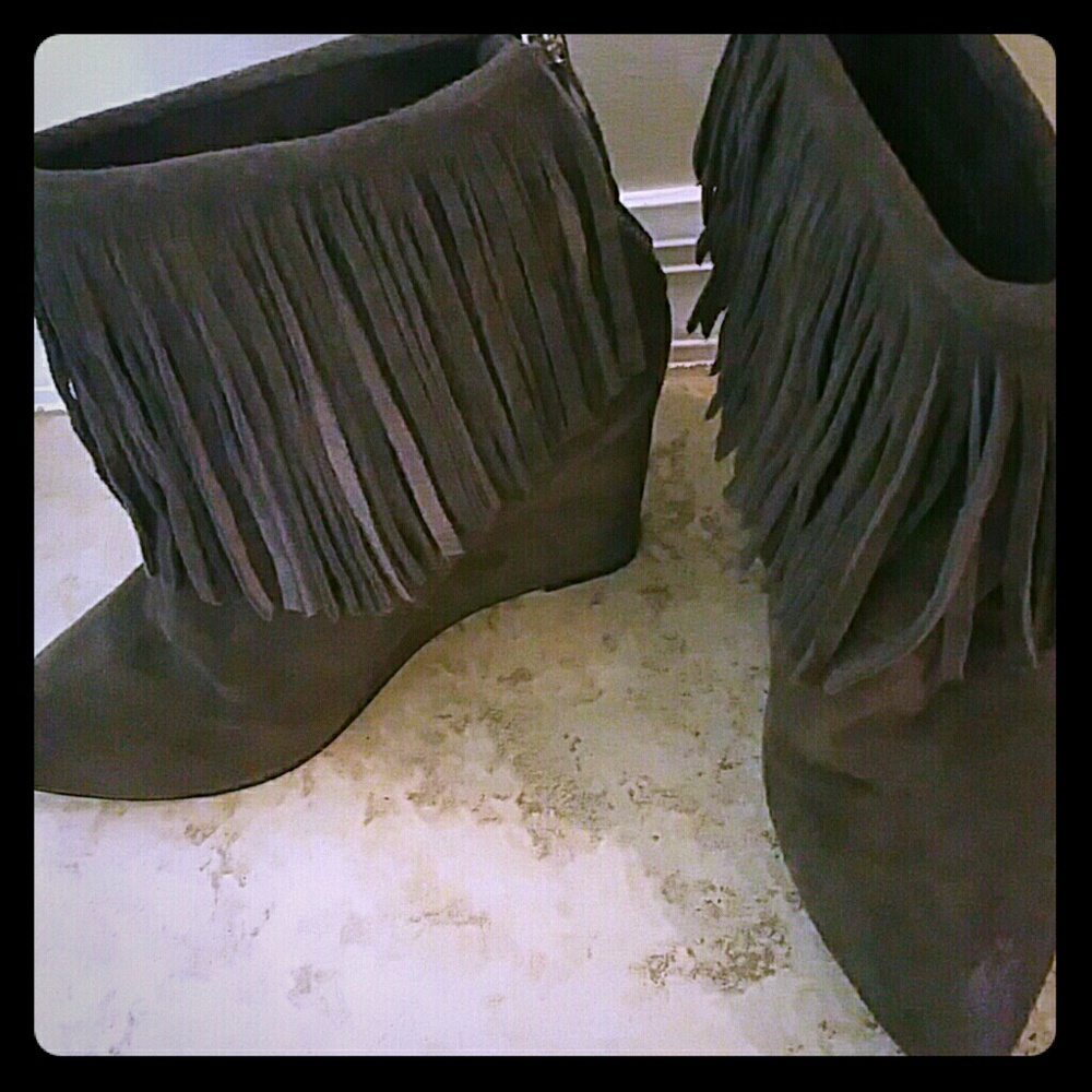 Grey suede wedge booties